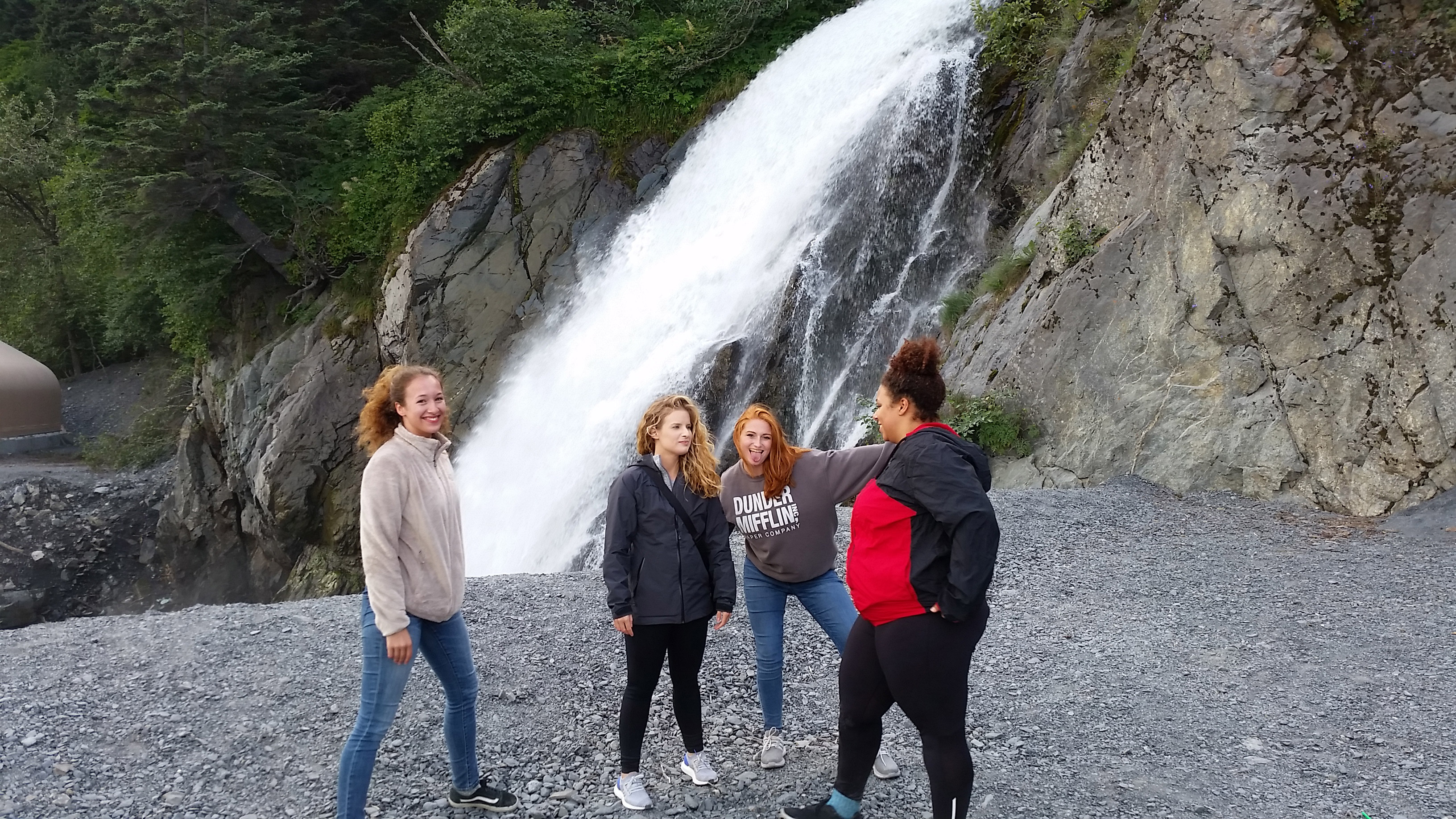 students at seward waterfall 