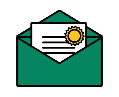 icon of document with seal on it, in envelope