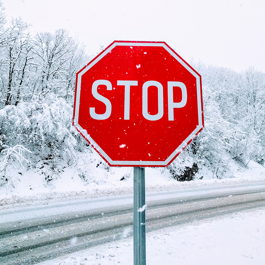 Stop sign in winter.
