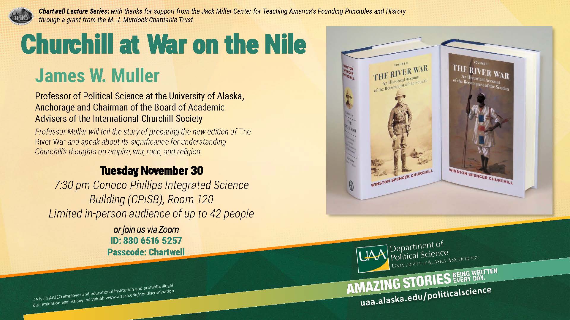 Churchill at War on the Nile flyer. Nov. 30, 7:30 p.m. Zoom or CPISB 120.