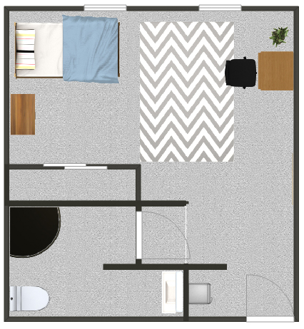 Floorplan for a single suite in the residence halls.