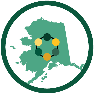 Circle with map of Alaska within it with circle of circles.