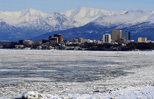 A view of downtown Anchorage in the winter.