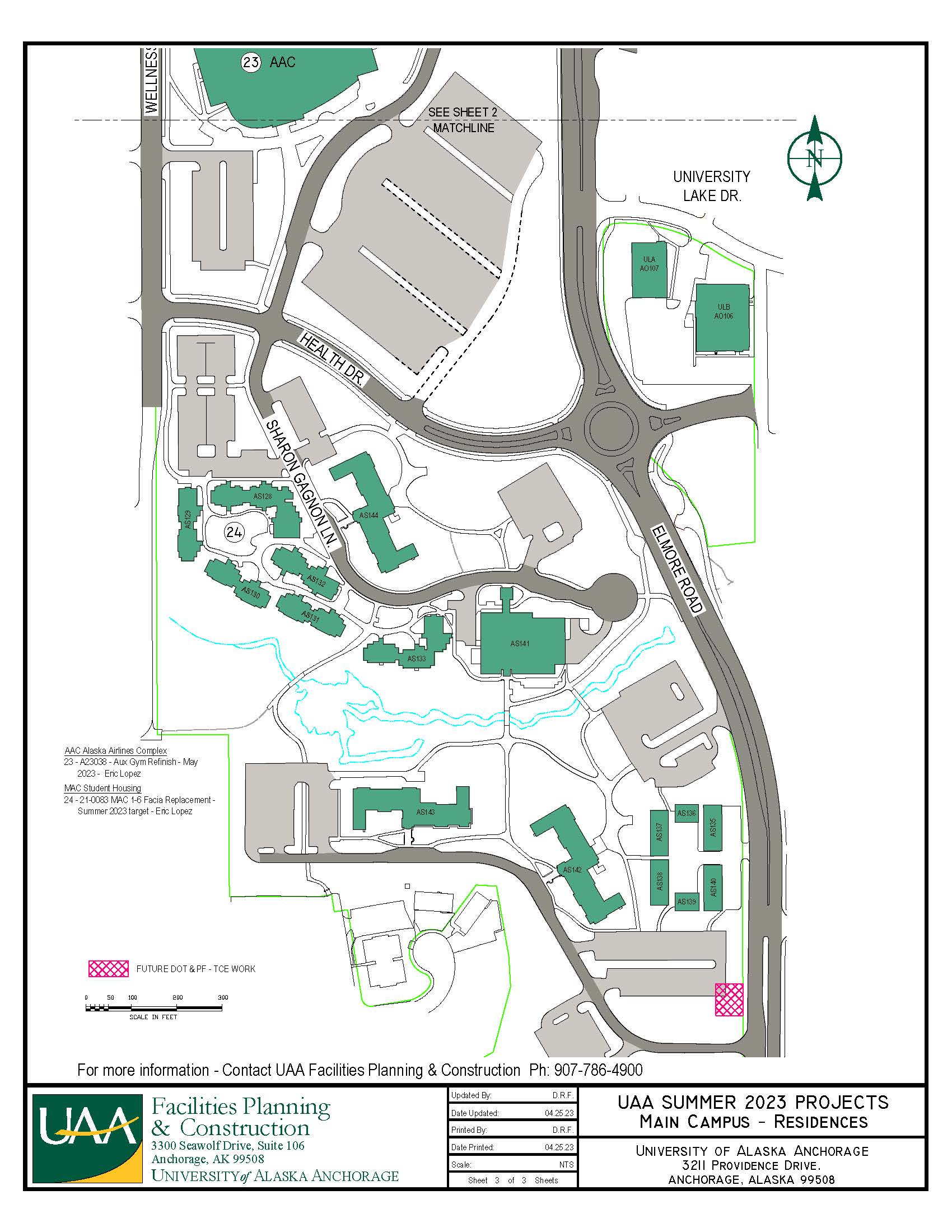 Map of UAA south campus with 2023 summer projects noted