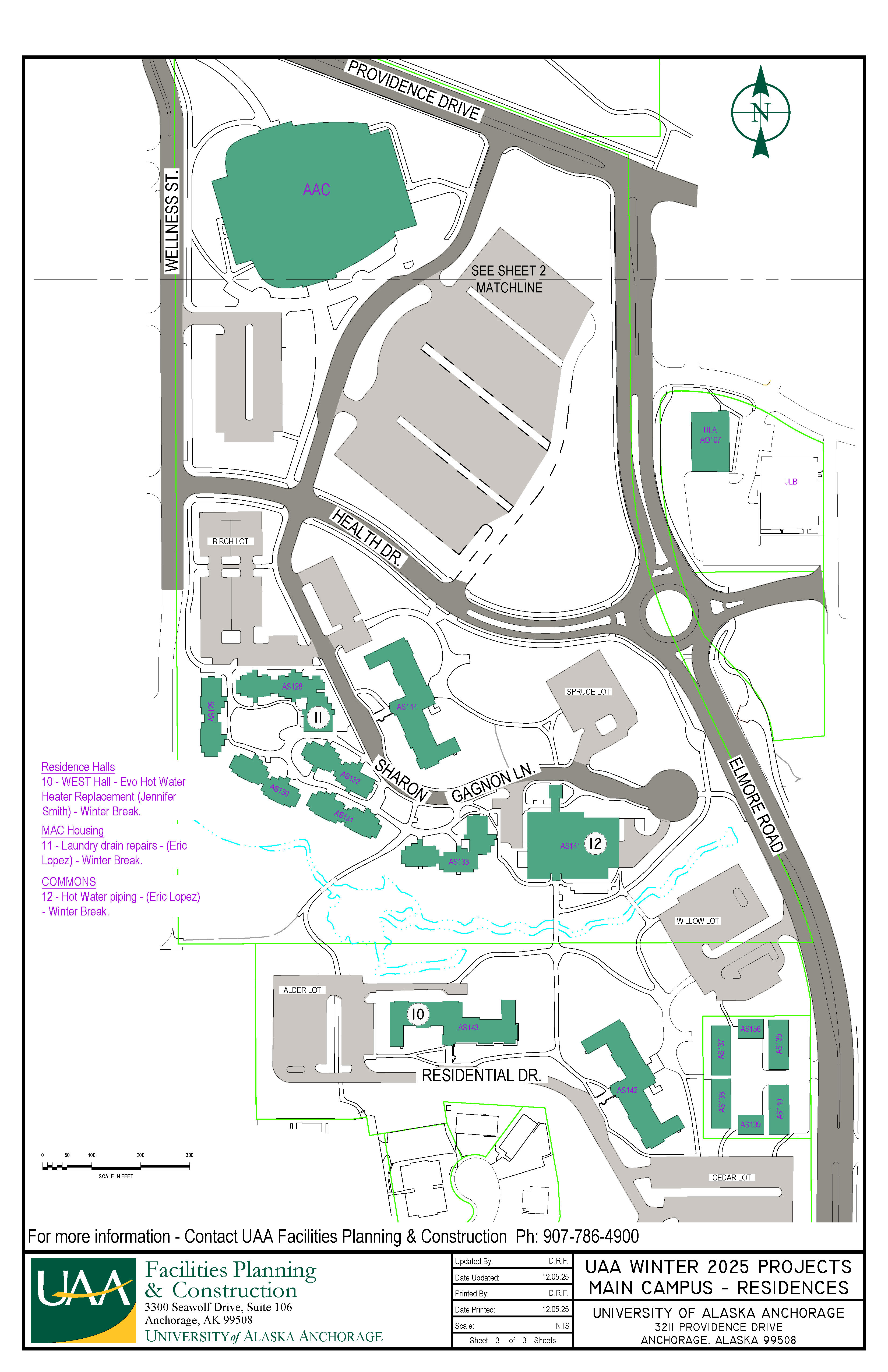 Map of UAA south campus with 2024 winter projects noted