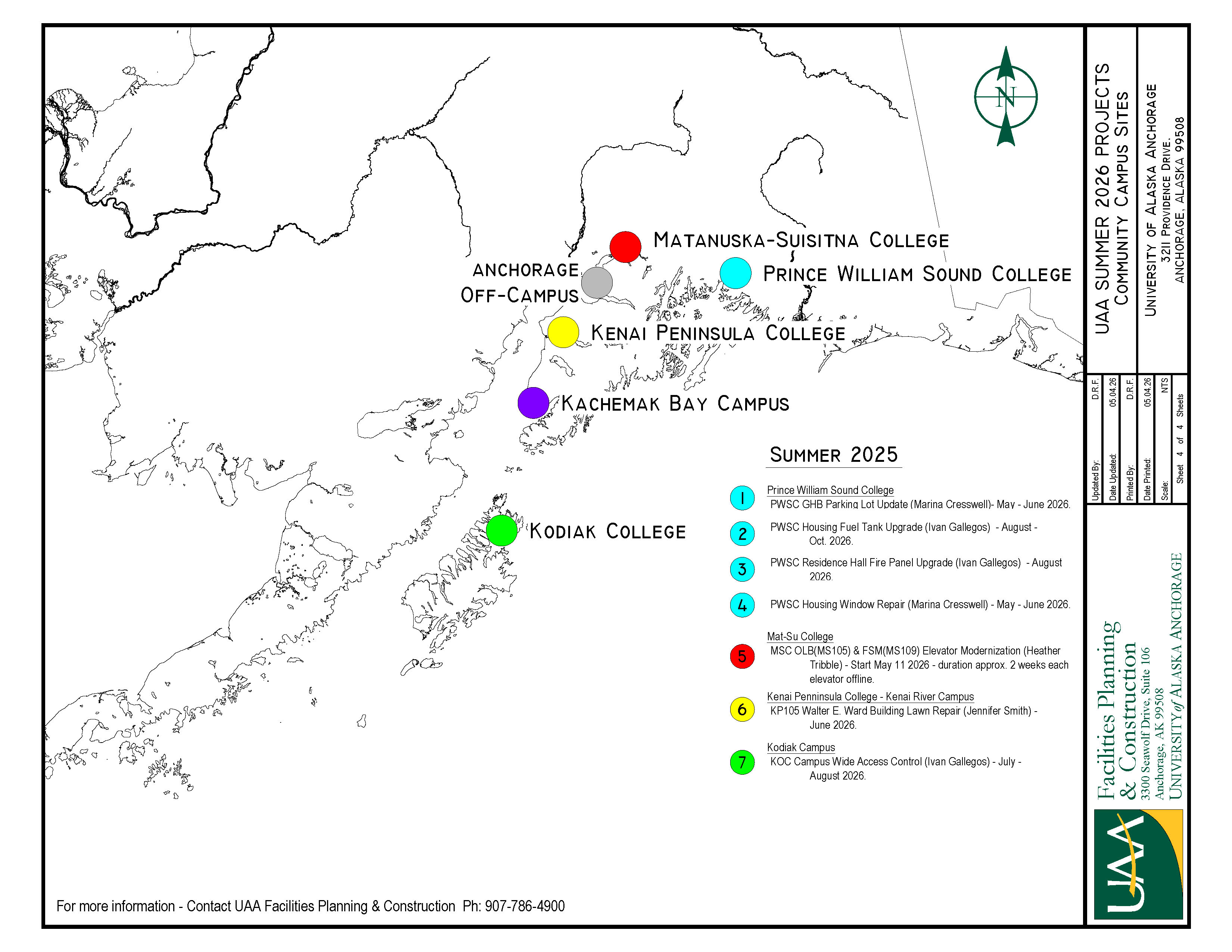 Map of UAA community campuses with 2026 summer projects noted