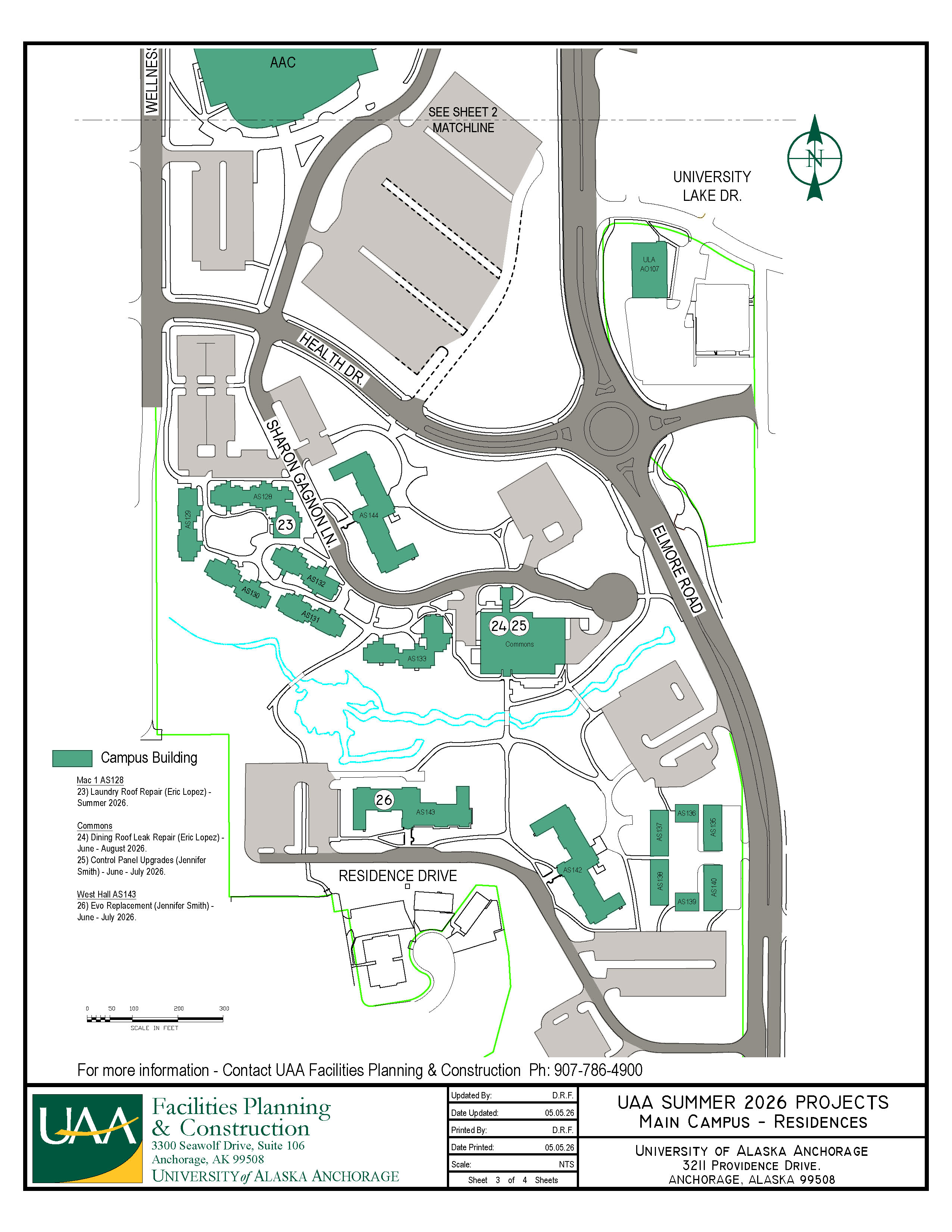 Map of UAA south campus with 2026 summer projects noted