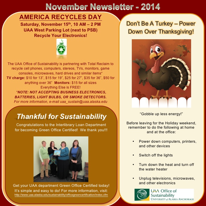UAA Office of Sustainability November Newsletter