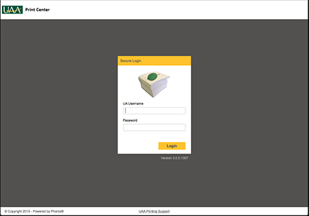 Managed Print - Print Center Login screen