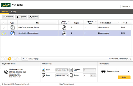 Managed Print Print Center Select Job Checkbox