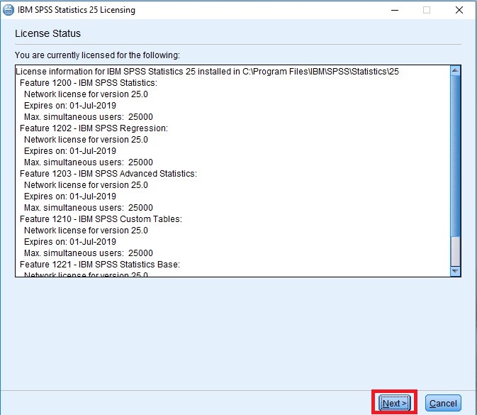 SPSS Authorization Wizard Next