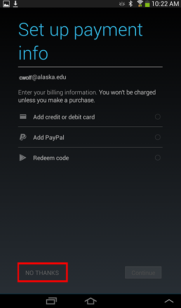 Android Settings - Add Account - Google Payment dialog