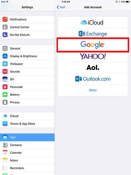 iOS Setting - Mail - Add Account - Google