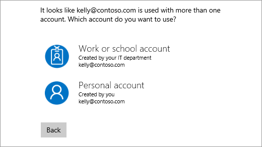 Microsoft Office 365 login account selection screen.