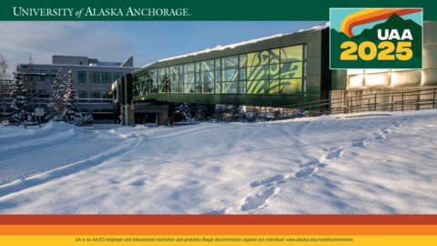 UAA 2025 Zoom background preview — Spine between Rasmuson Hall and Seawolf Sports Complex