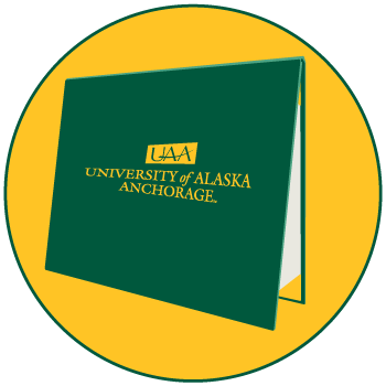 UAA diploma case graphic within gold circle