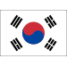 South Korean flag with red and blue swirled circle and four sets of black bars surrounding it.