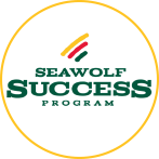 Seawolf Success Program logo with that text and a three stipe design above the text in green, gold and red.