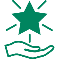 icon of hand holding star with lines emanating from it.