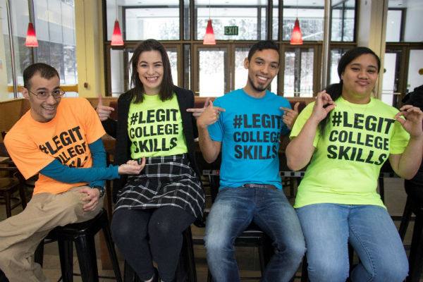 Students wear T-shirts saying #legitcollegeskills