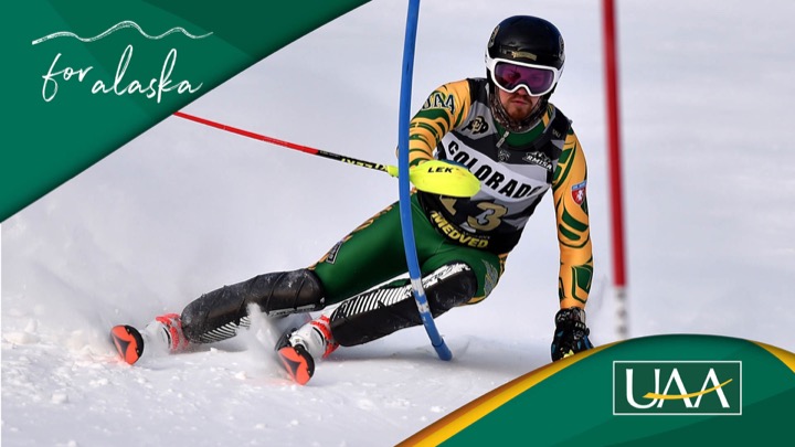 For Alaska background #5: UAA skier competes in the slalom