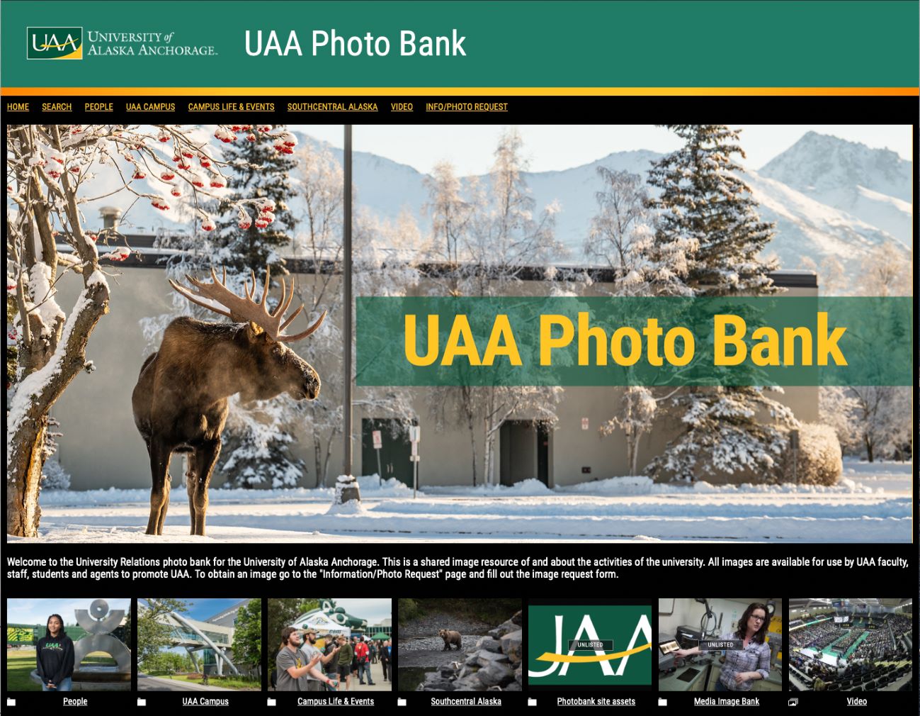 a screenshot of the UAA photobank site