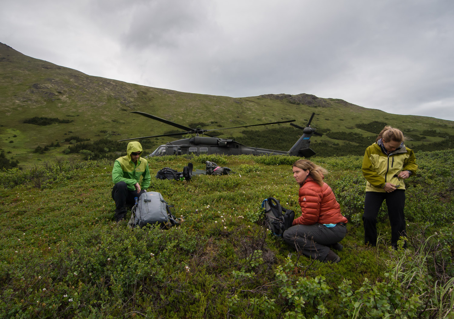 AERC team arrives at high altitude bat habitat at a remote JBER drope zone in the Chugach Mountains