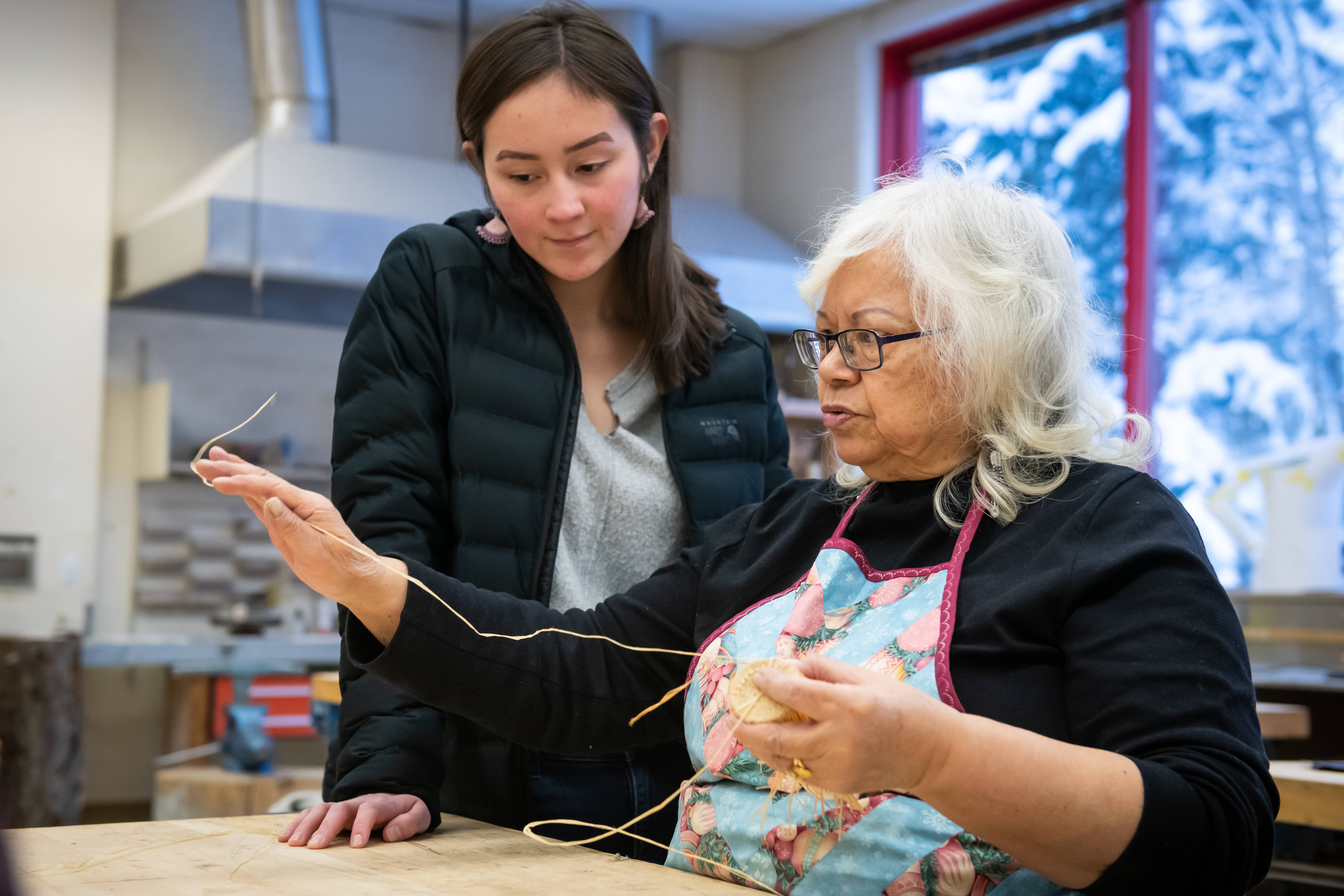 Visiting Alaska Native Artist June Pardue with students