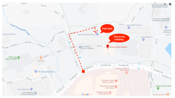 Map of how to get to the Psychological Services Center (PSC)