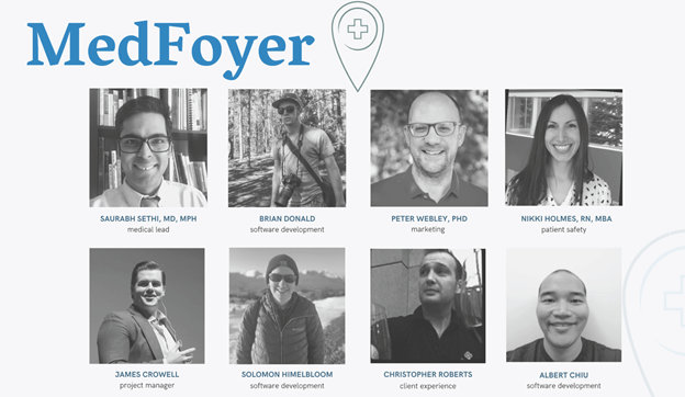 MedFoyer Team Members; Saurabh Sethi, Brian Donald, Peter Webley, Mikki Holmes, James Crowell, Solomon Himelbloom, Christopher Roberts, and Albert Chu