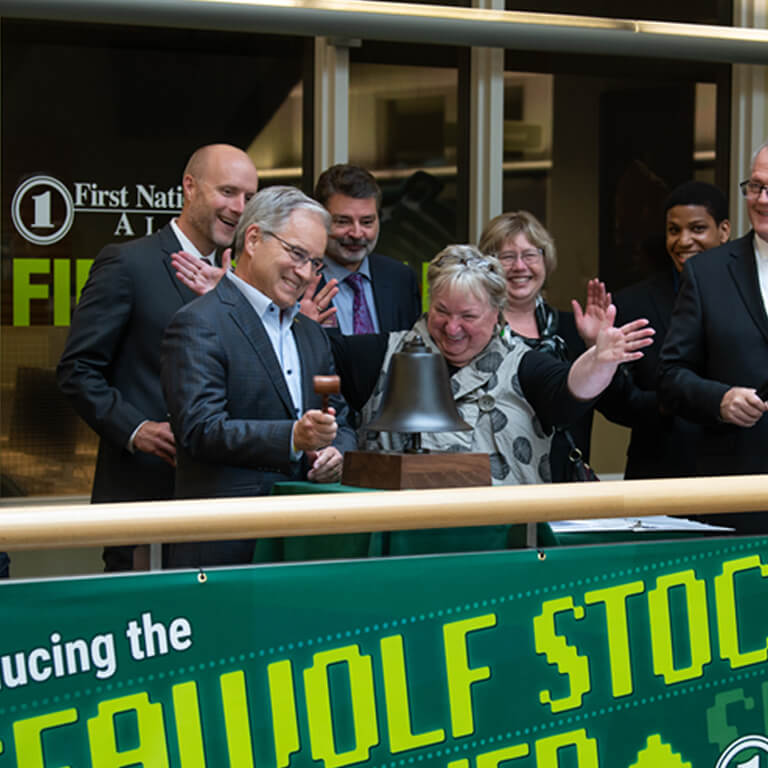Chancellor Parnell rings the bell at the CBPP Showcase