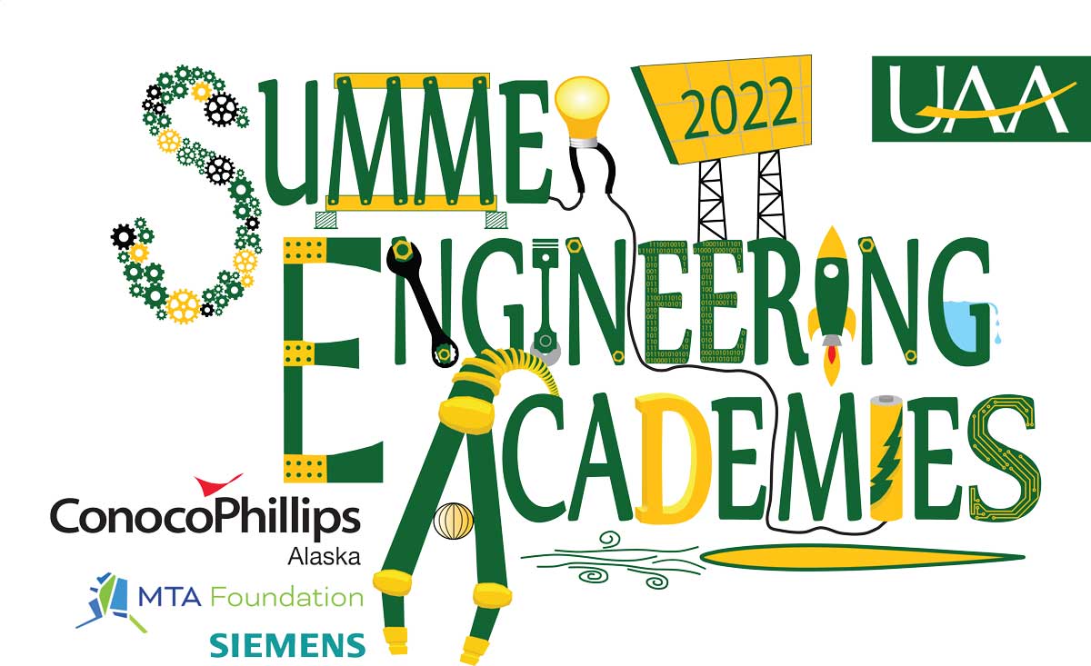 Summer Engineering Academies Logo, including logos of sponsors ConocoPhillips Alaska, MTA Foundation, and Siemens