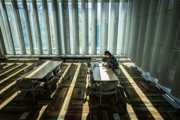 student studying in the solarium
