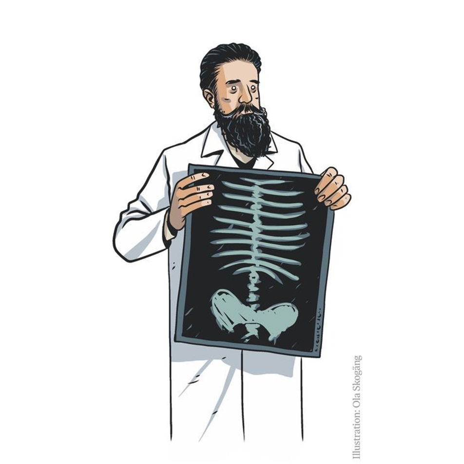 Cartoon of doctor holding an x-ray