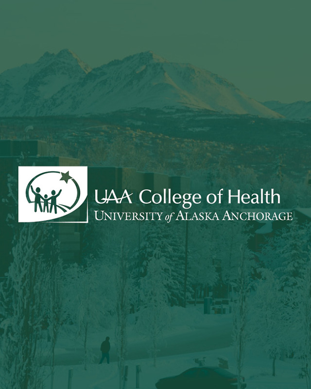 Mountains behind UAA College of Health logo