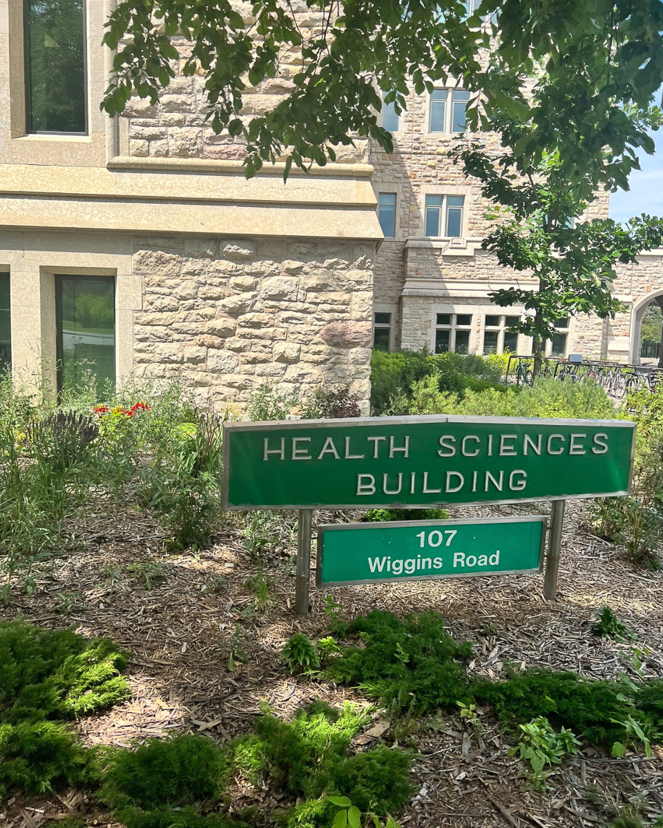 sign reading "health sciences building"