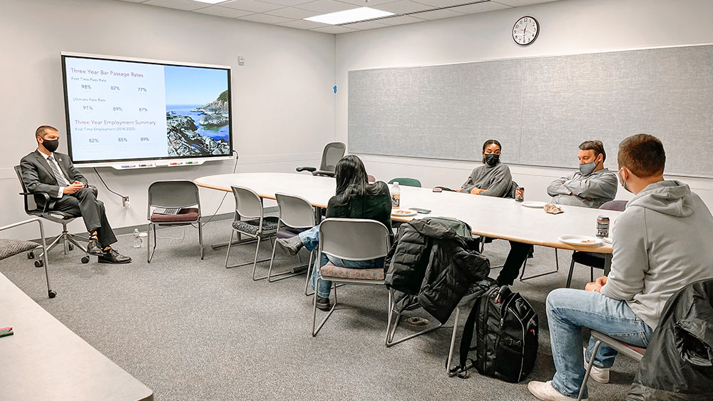 UAA Legal Studies program students listen to Willamette Law Dean Brian Gallini during his presentation on the direct admission program