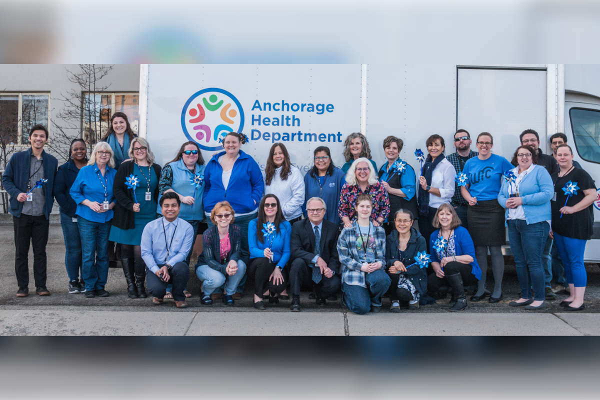  Pineda and her staff celebrate Go Blue Day at the Anchorage Health Department.