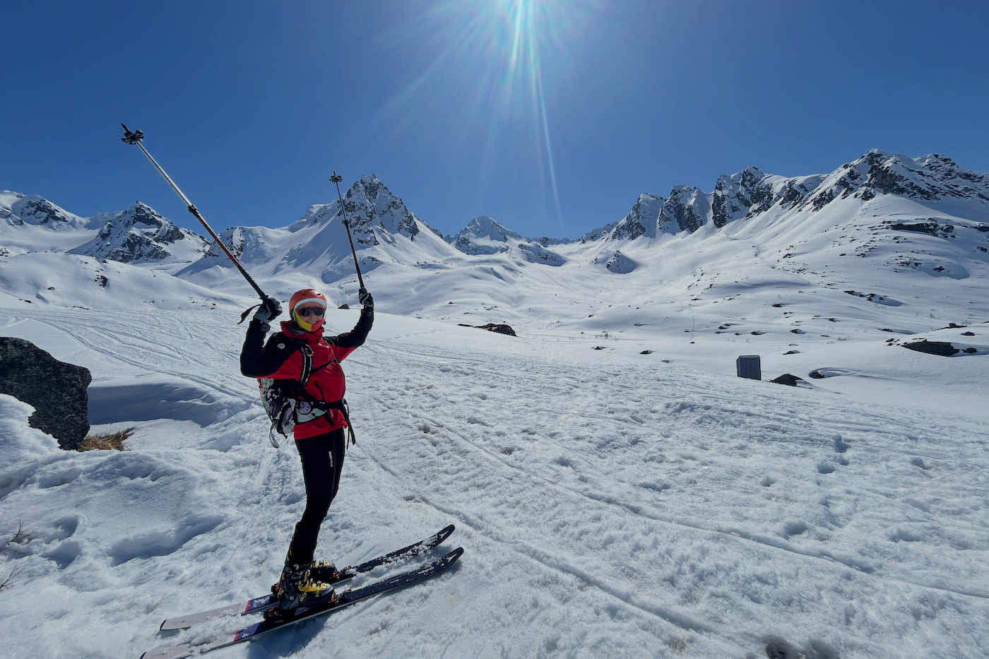 Yvonne Jeschke Backcounty Skiing the Bomber Traverse in Hatcher Pass, Alaska.