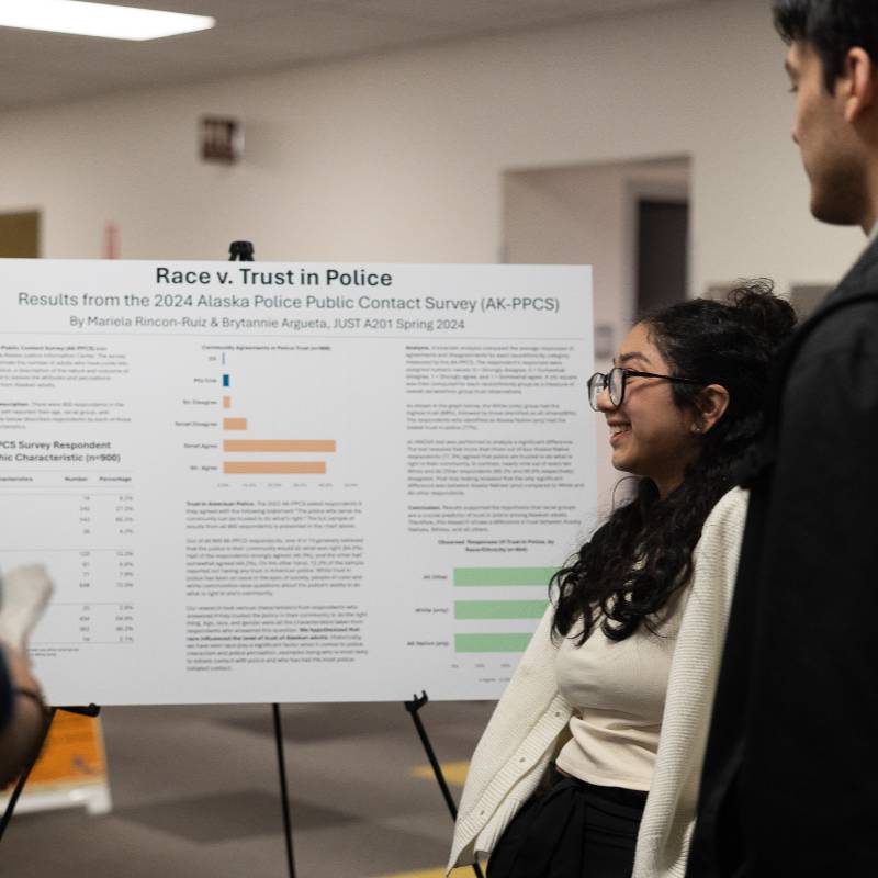 Student presenting a research project.