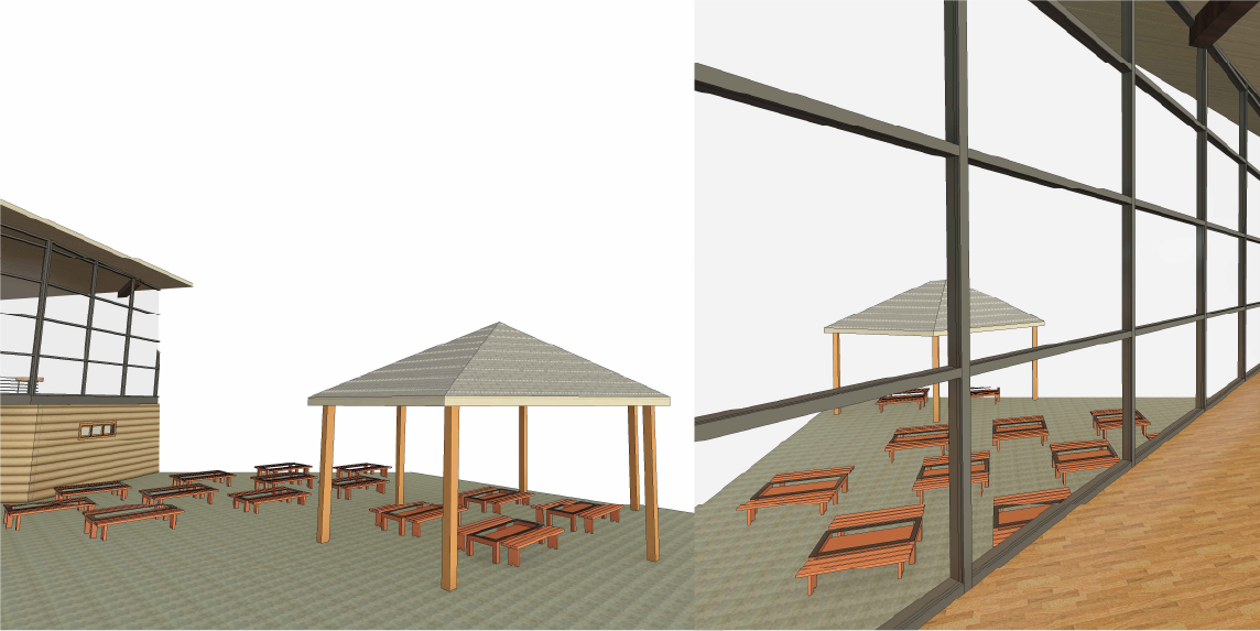 digital rendering of building interior and exterior