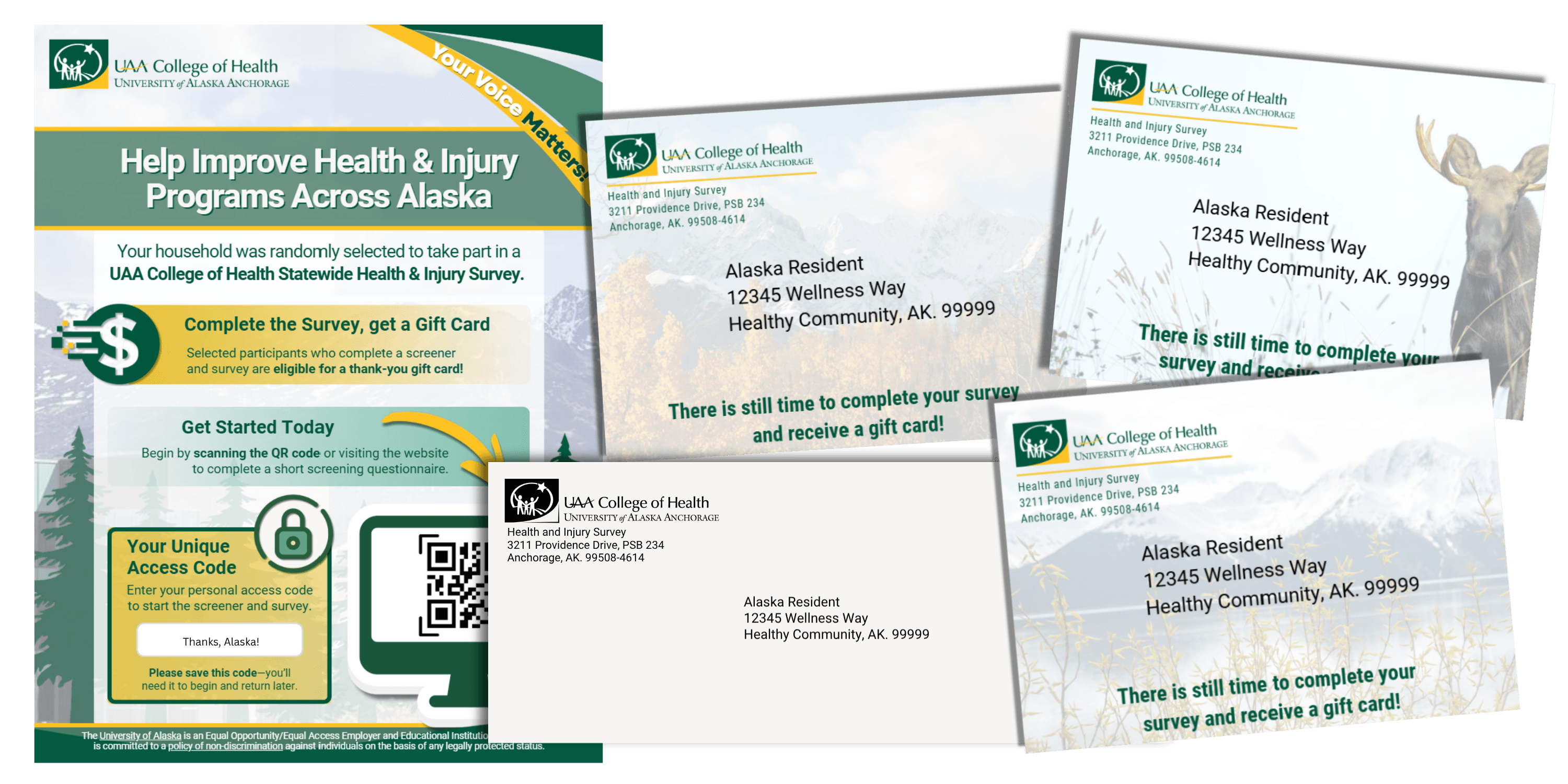 UAA health and injury survey post card and letter invitations