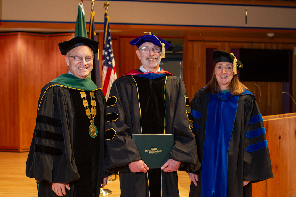 John Petraitis with Chancellor Parnell and Provost Runge
