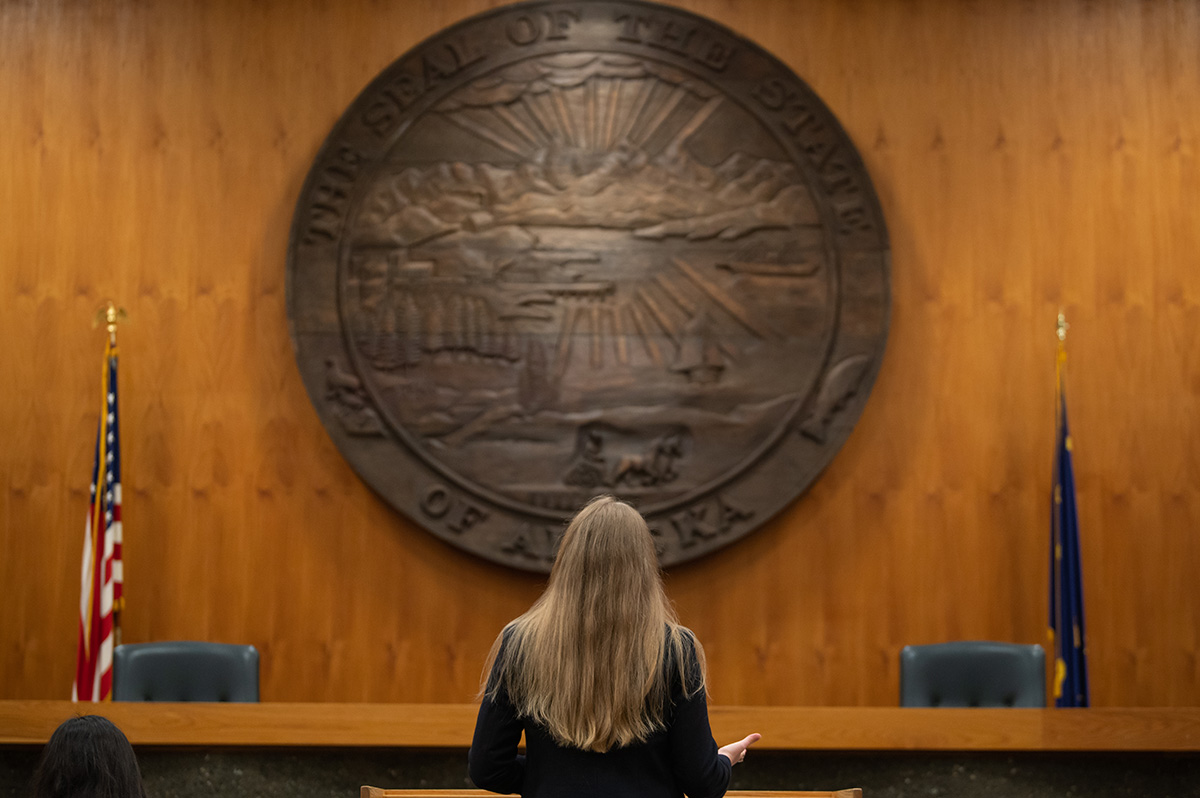 A student presents her oral argument