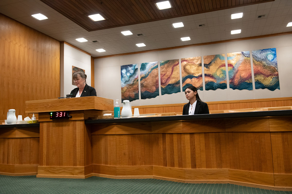 A student presenting her oral argument