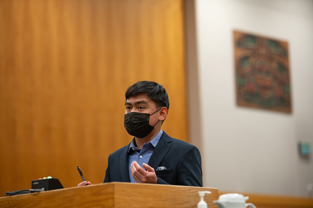 A student presenting his oral argument