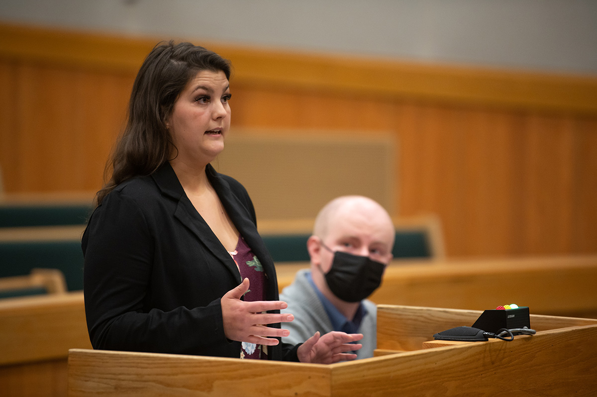 A student presenting her oral argument