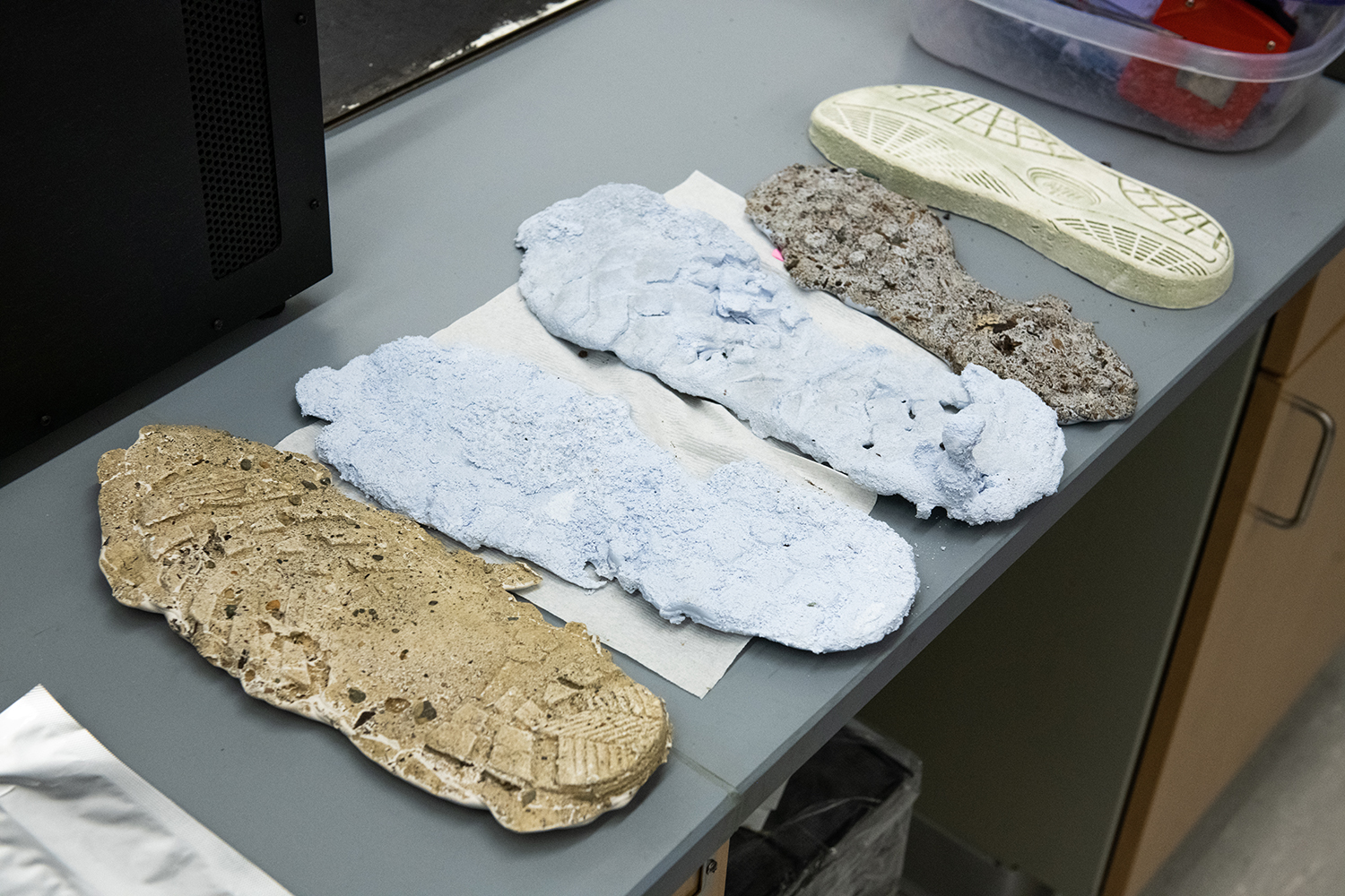 Footprint molds on table