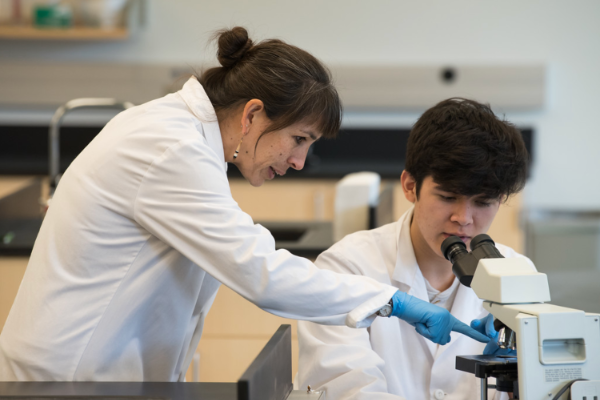 A student instructing