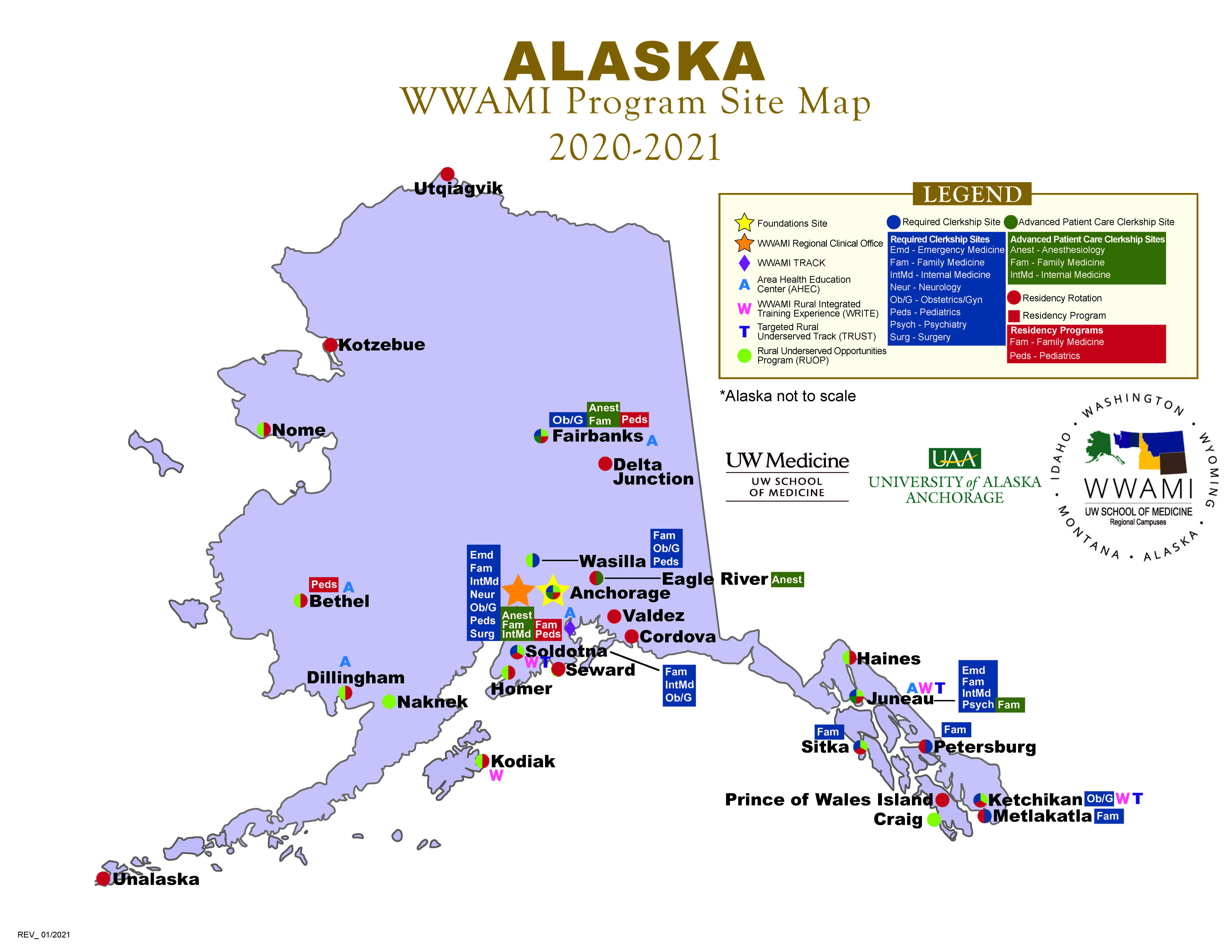 Alaska WWAMI Program Site Map 2020-2021